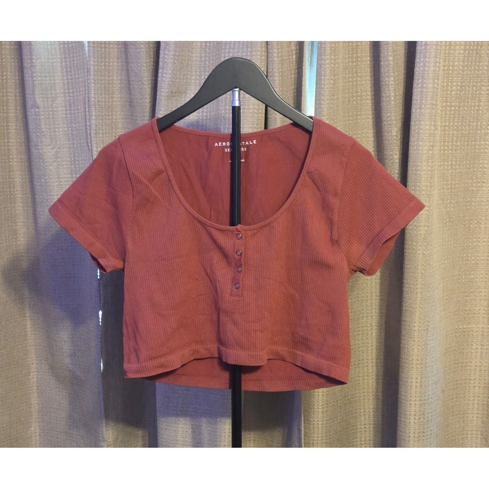 Aeropostale Seamless Ribbed Henley Crop Top Women's‎ Size XL Red